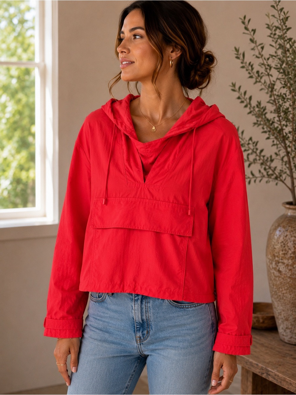 Sweaty Betty Coral Red Hooded Utility Anorak